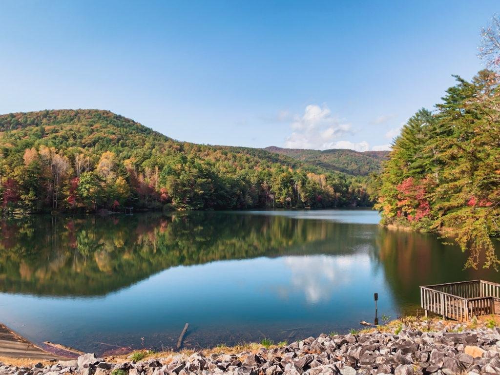 the lake at unicoi state park in the bavarian town of Helen Georgia