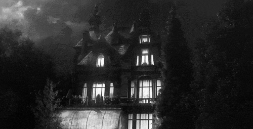haunted house with lightning