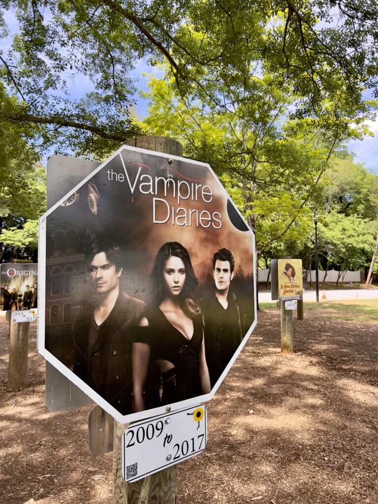 the Vampire Diaries sign at the Covington Film Garden 