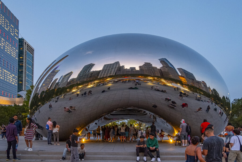 Chicago's skyline reflected on The Bean