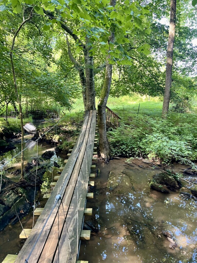swinging bridge in The Rock Garden trail