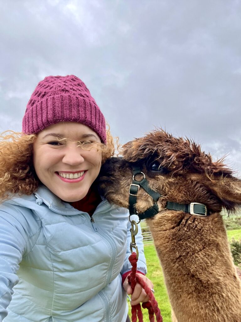 Alpaca Charlie giving me a kiss at Malin Head Ireland