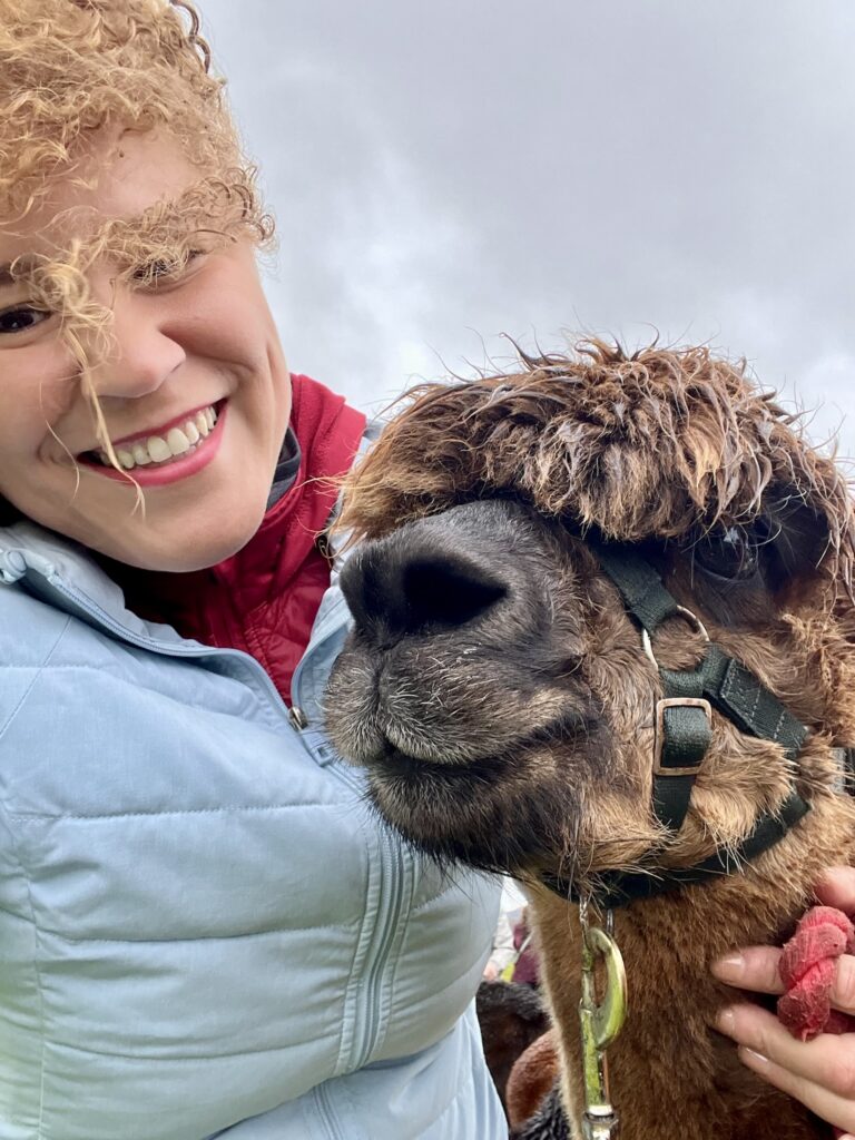 Selfie with alpaca Charlie at Malin Head Ireland northernmost point