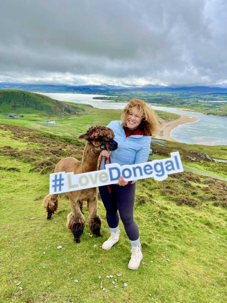 Walking with alpaca Charlie at Malin Head Ireland northernmost point