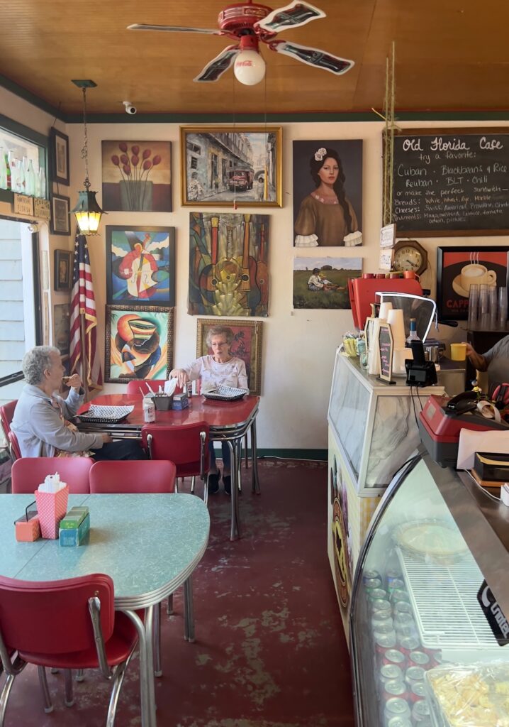 sitting area and decor of Old Florida Cafe in Micanopy